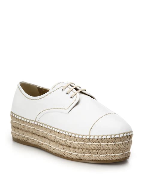 white prada lace up shoes